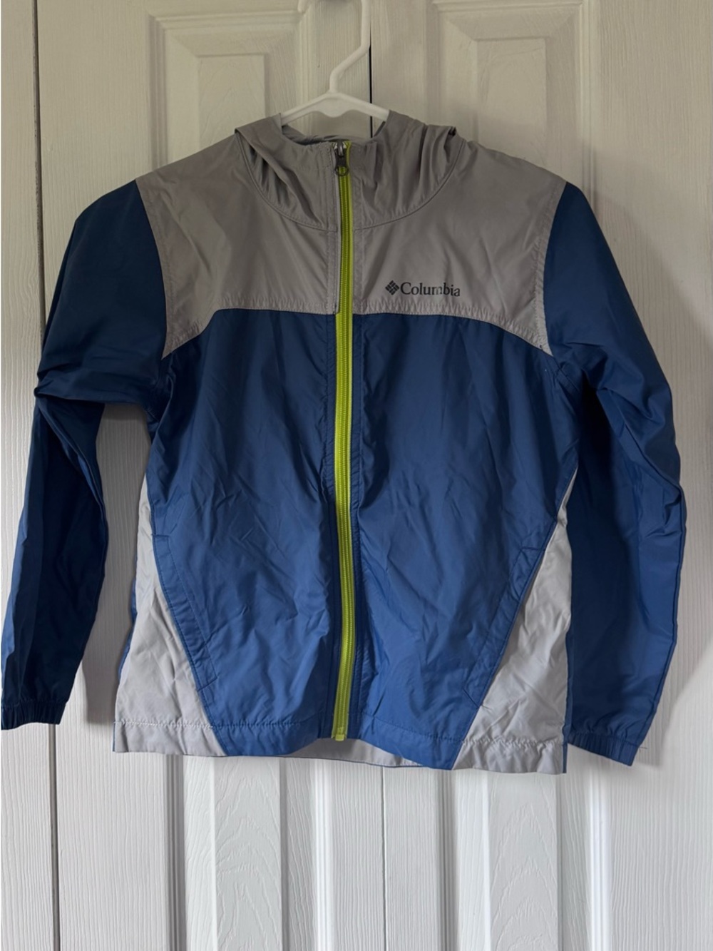 Columbia Blue, Gray and Neon Yellow Hooded Windbreaker